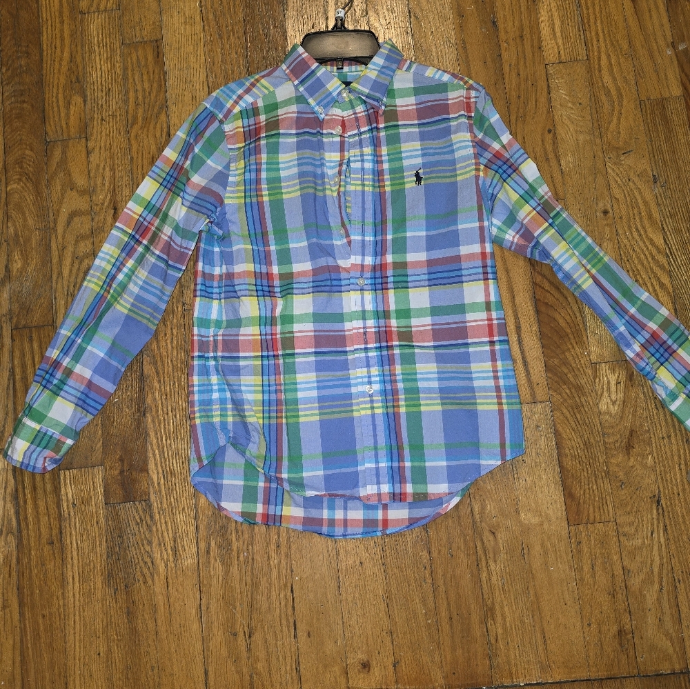 Boys Ralph Lauren Medium blue pastel plaid shirt
